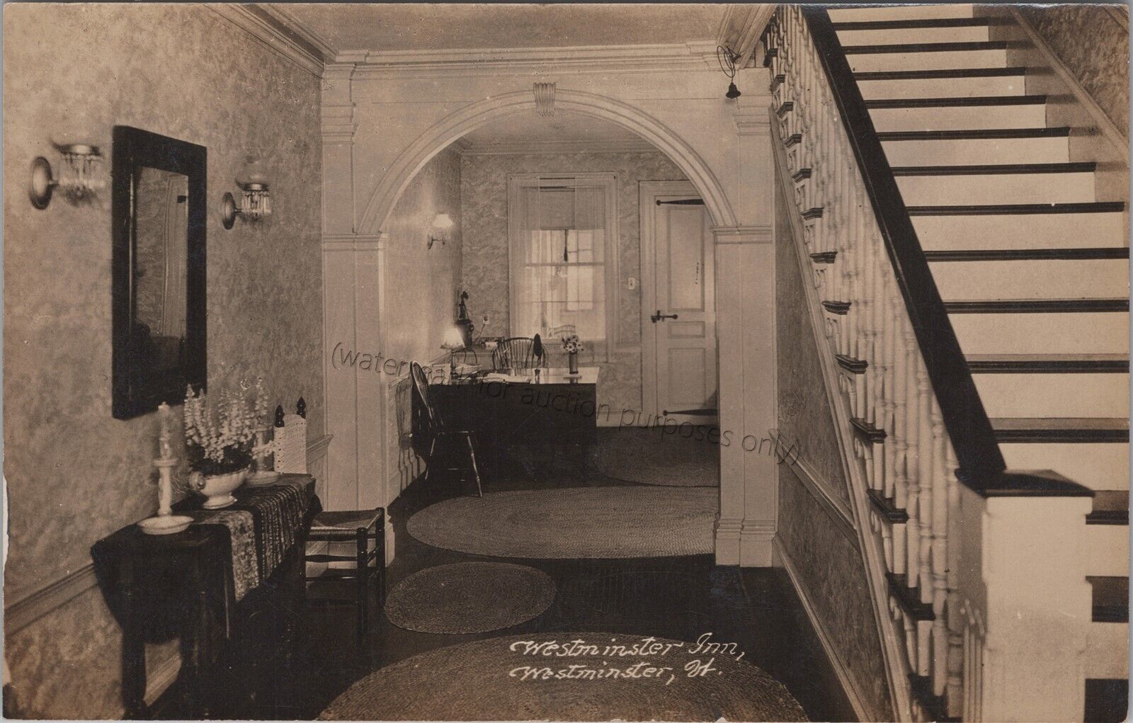 Westminster, VT: RPPC Westminster Inn Interior - vintage Vermont Photo Postcard