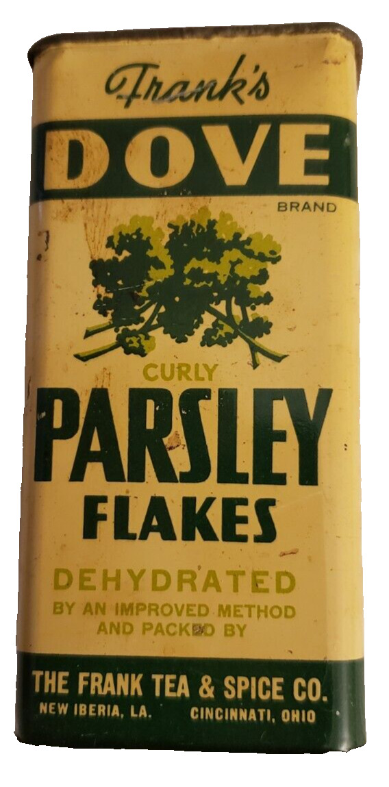 Vintage Frank\'s Dove Dehydrated Curly Parsley Flakes Tin - Full