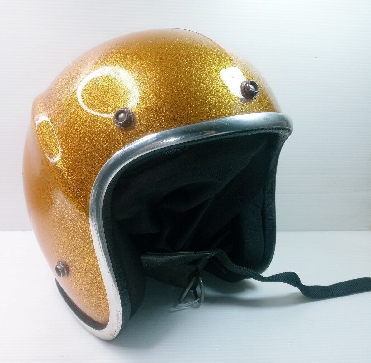 Vintage Open Face Motorcycle Helmet Lear Siegler S-80 Gold Sparkle