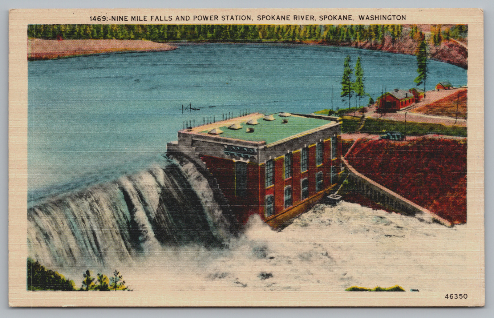 Postcard, Nine Mile Falls And Power Station, Spokane River, Spokane, Washington