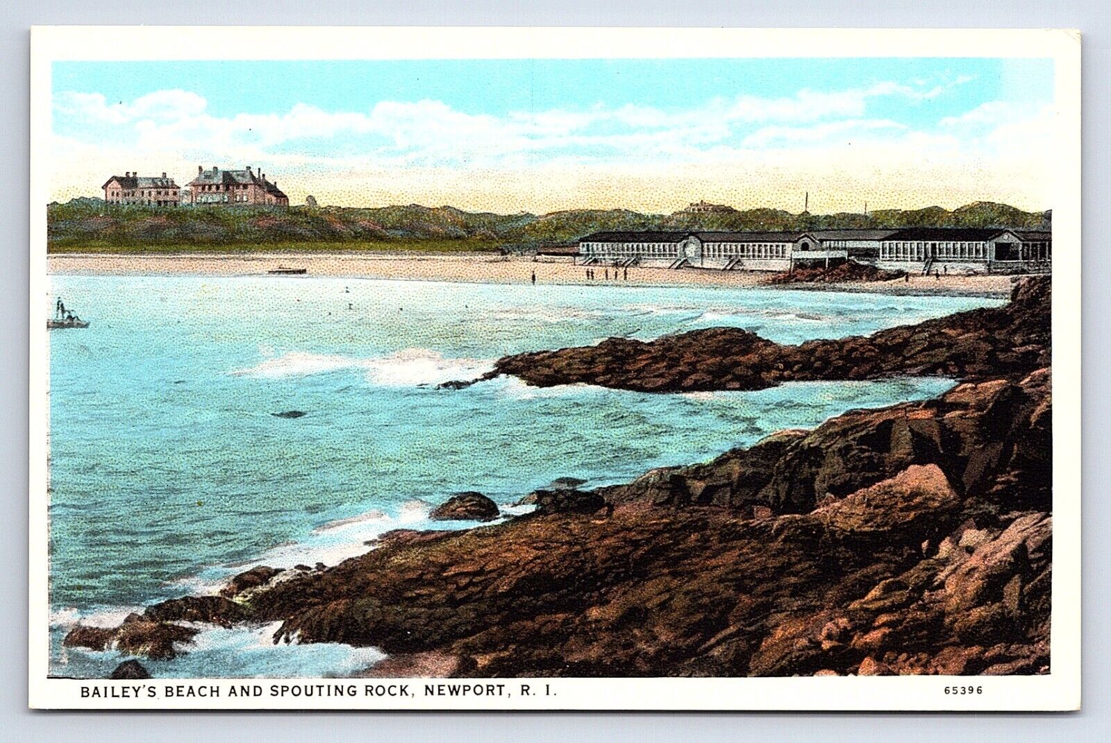 Postcard Bailey\'s Beach And Spouting Rock Newport Rhode Island