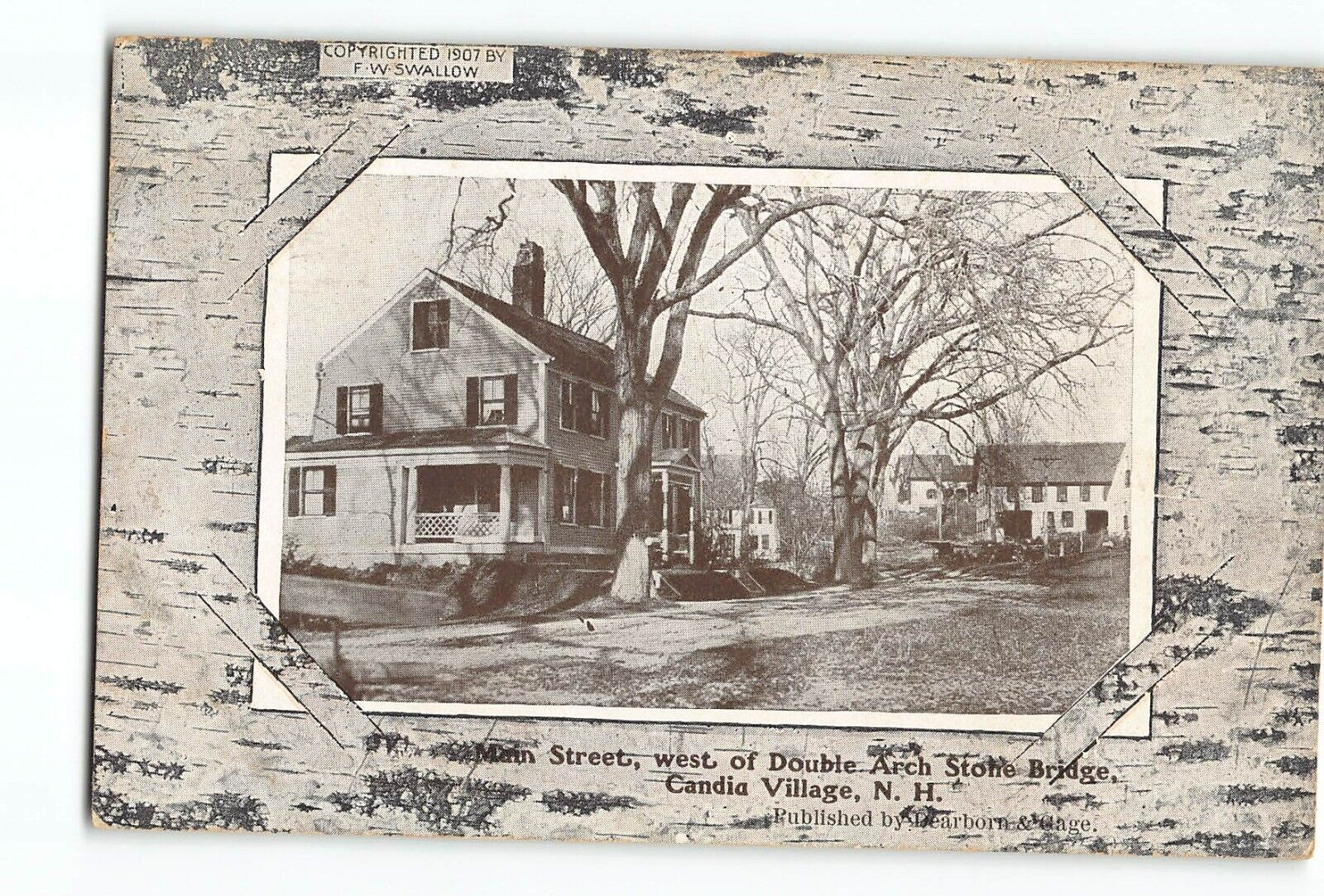 Old Vintage 1908 Postcard of Main Street West of Stone Bridge Candia NH
