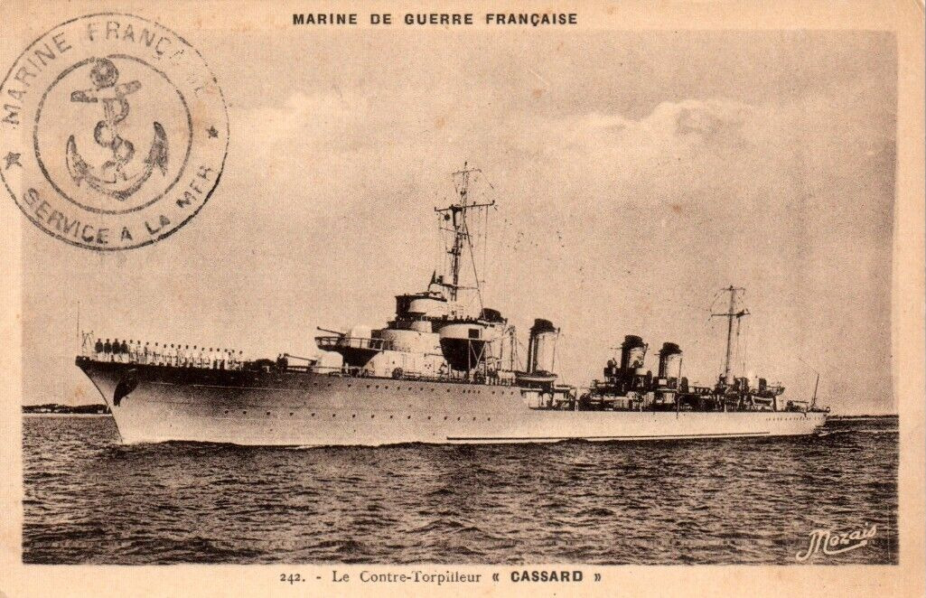 Postcard French Navy Frigate Battleship Cassard - War time Mozais