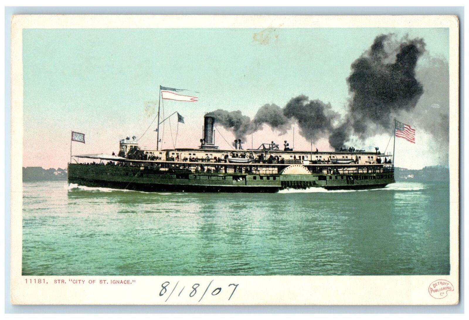c1905's Steamer City Of Saint Ignace Flags Passengers Scene Unposted Postcard