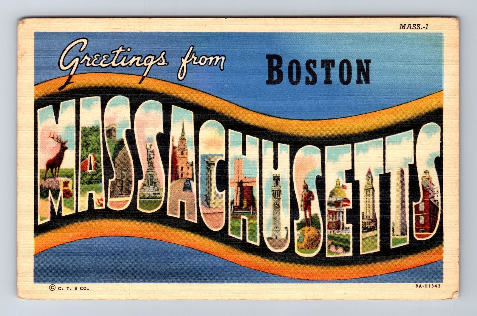 Boston MA-Massachusetts, Scenic LARGE LETTER GREETINGS Souvenir Vintage Postcard