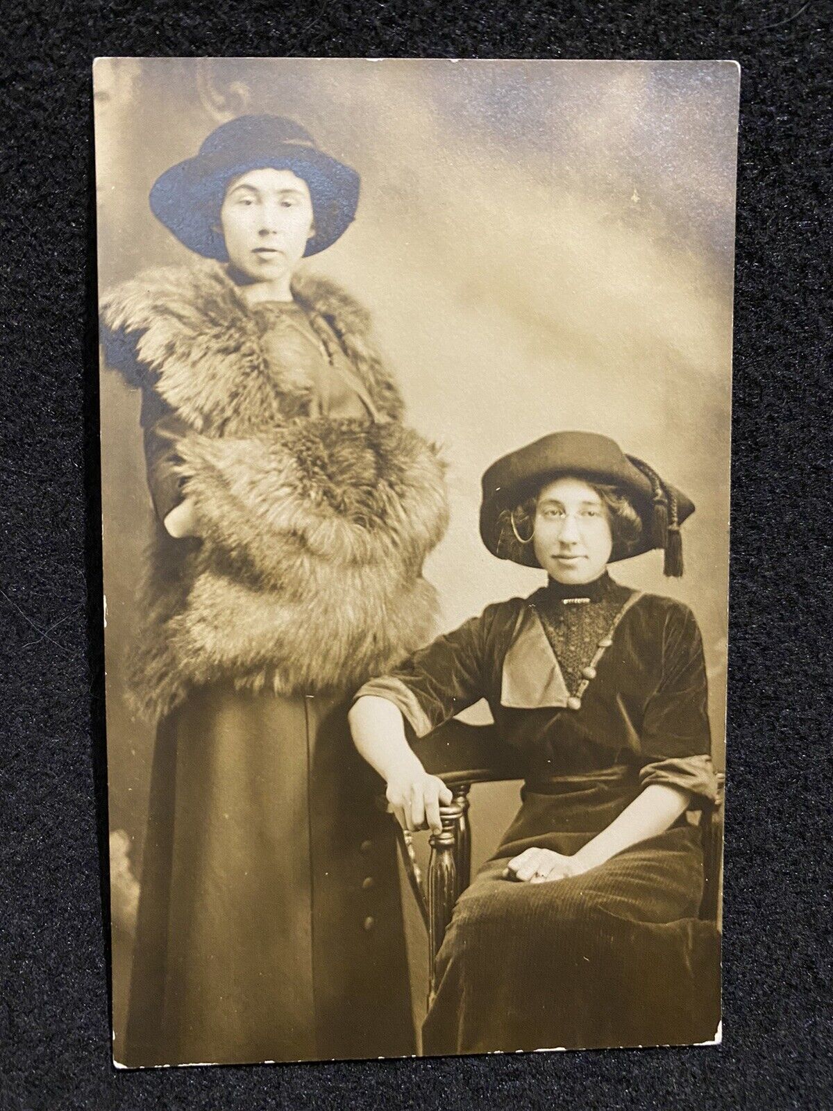 Pretty Women With Hats And Fur Antique RPPC Real Photo Postcard