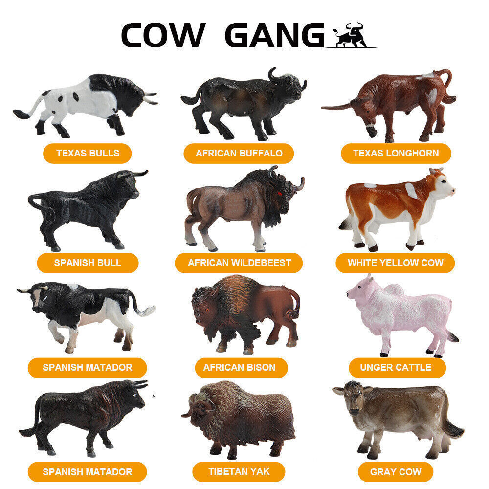 12 Cow Bull Ox Buffalo Cattle Animal Toy PVC Action Figure Kids Toys Party Gifts