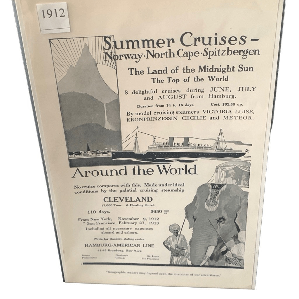 Vintage 1912 Hamburg-American Lone Around the World Ad Advertisement