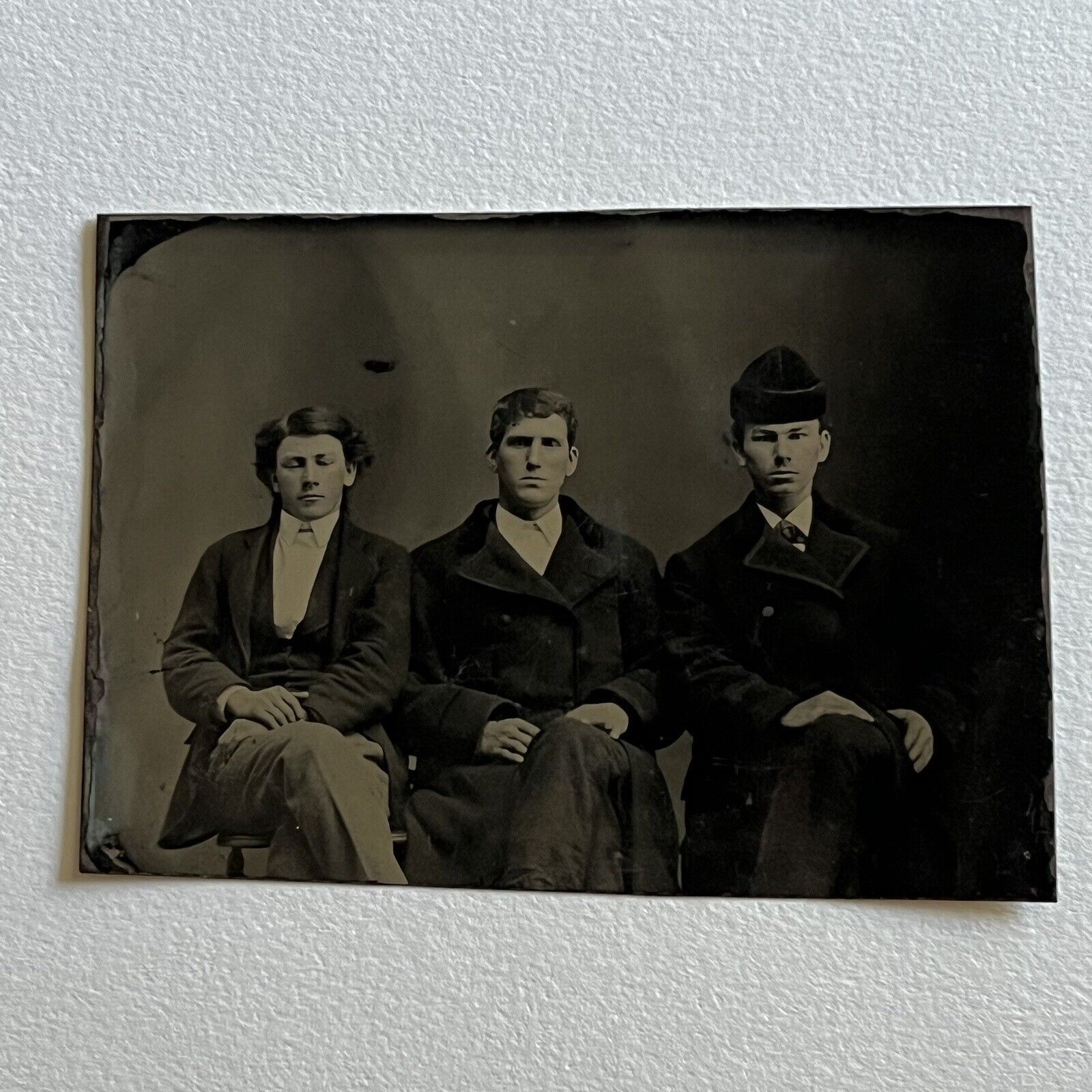 Antique Tintype Photograph Charming Trio Handsome Young Men