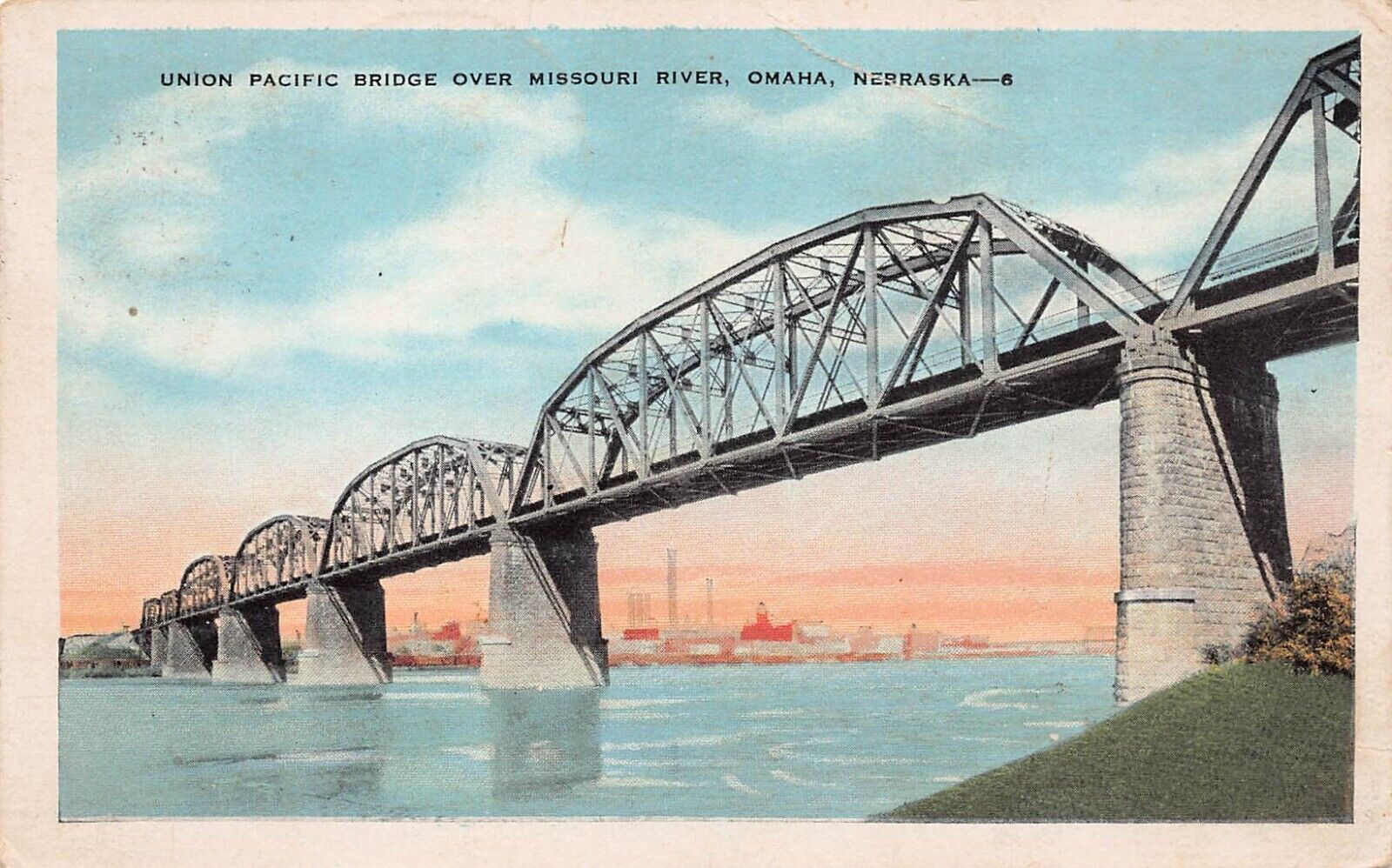 Omaha NE Union Pacific Missouri River Train Railroad Bridge Vtg Postcard D2