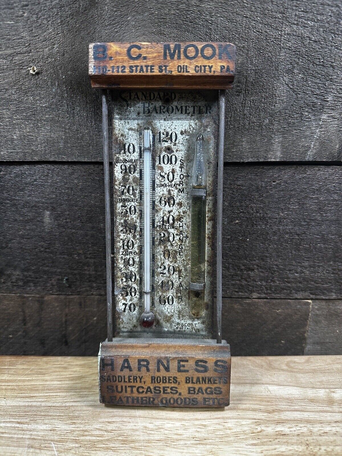 Antique Rare B.C. Mook Harness Standard Barometer Thermometer Weather Station 