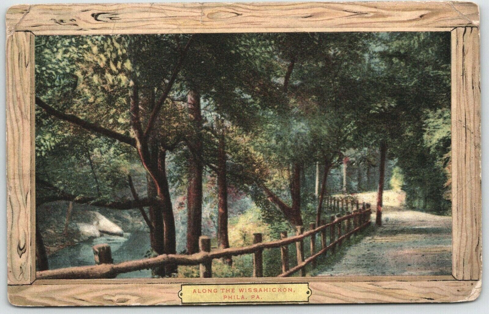 Postcard 1909 PA Wissahickon River Fence Path View Philadelphia Pennsylvania