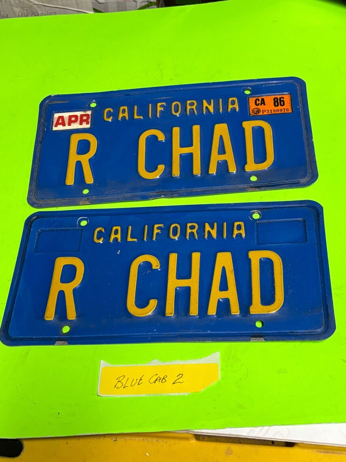 Vintage California Blue & Yellow License Plates Pair Personalized 