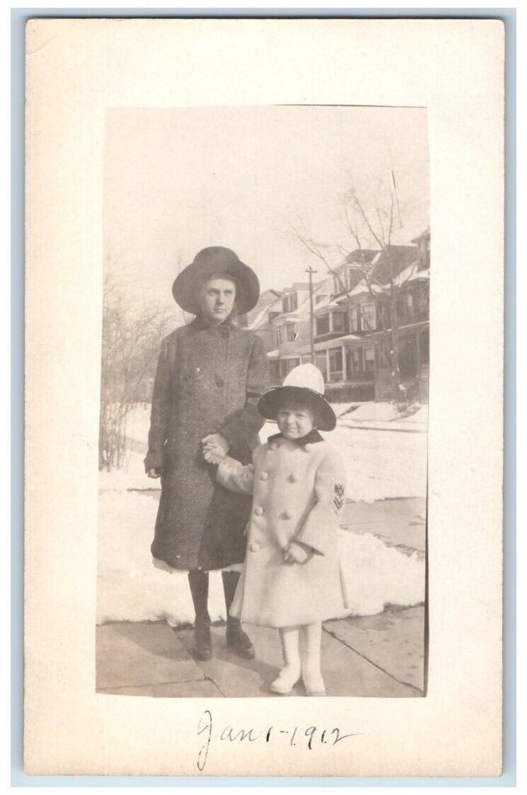1912 Children Girl Boy Winter Gear Boots Hat East Orange NJ RPPC Photo Postcard