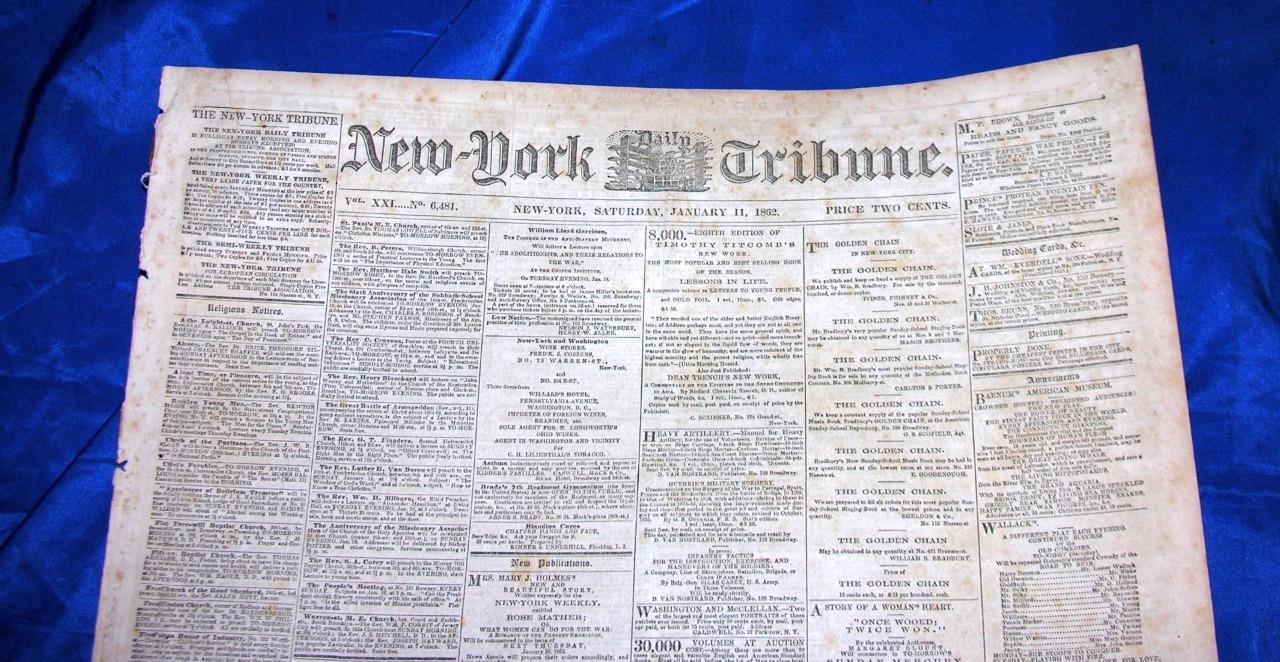 VTG JAN 11 1862 ANTIQUE CIVIL WAR NEWSPAPER NY TRIB John Bright Speech Congress
