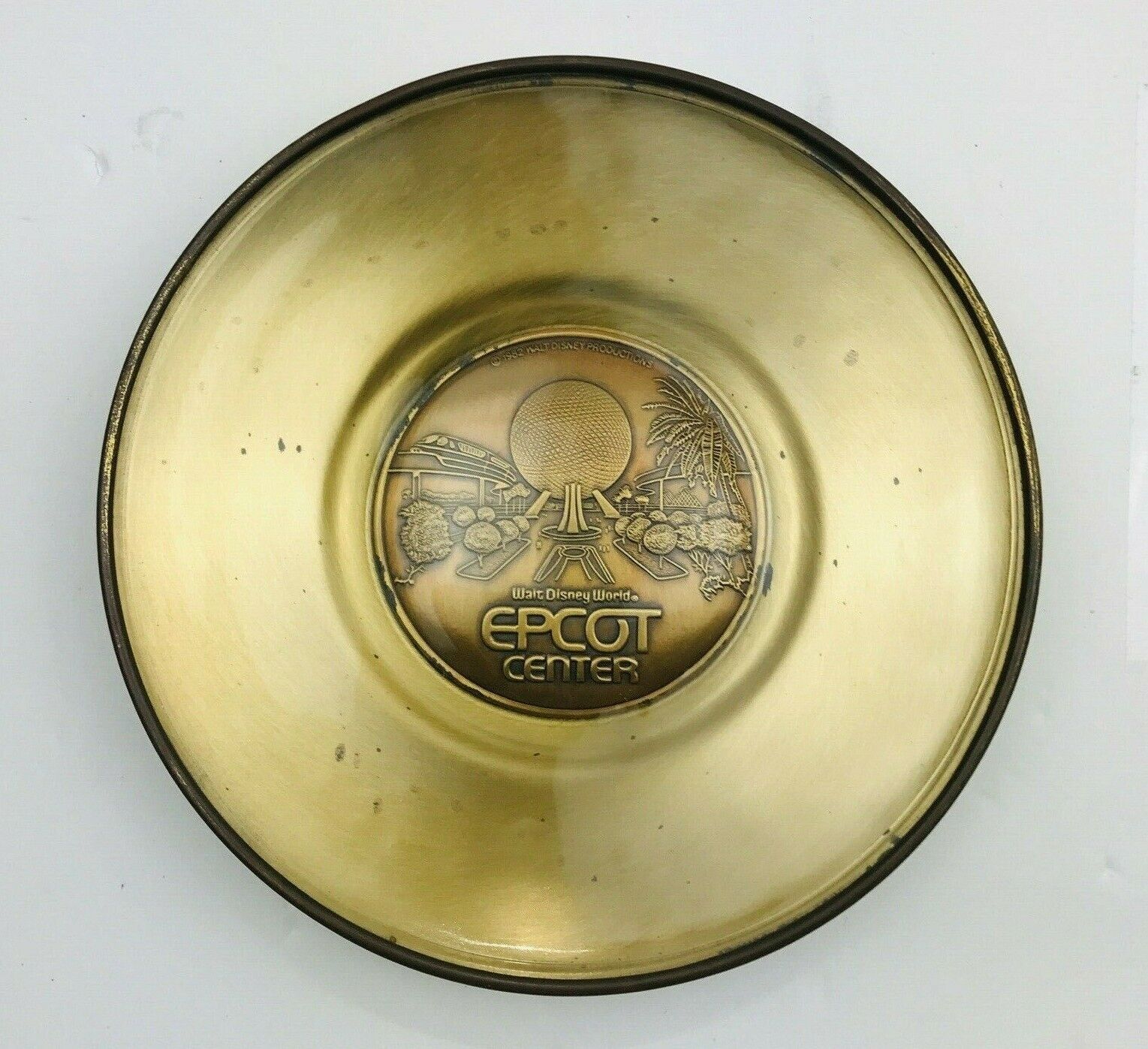 Vintage Walt Disney World EPCOT Center 1982 Brass & Glass Collector Plate 