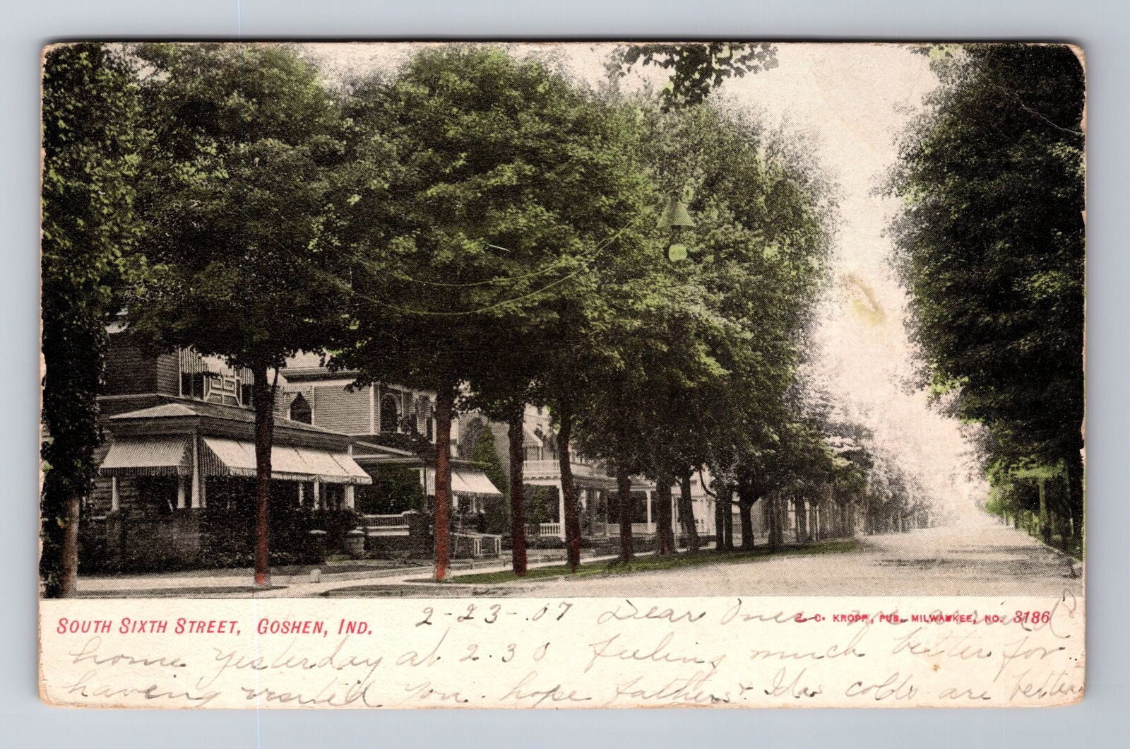 Goshen IN-Indiana, South sixth street, Residences, Vintage c1907 Postcard