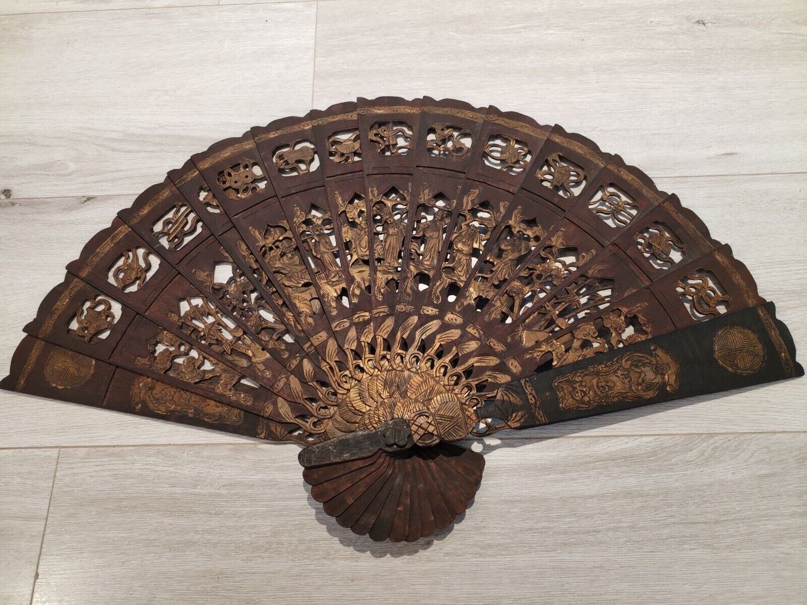 Chinese antique/vintage wooden fan. Rare and beautiful.