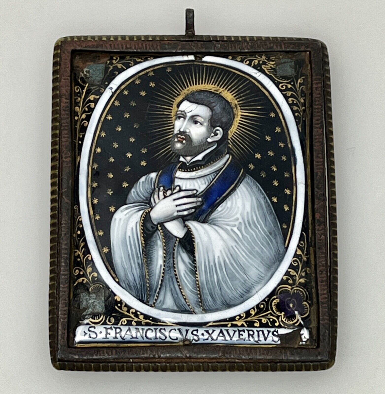 17th/18th c St. Francis Xavier Icon Limoges Enamel Plaque - 87159