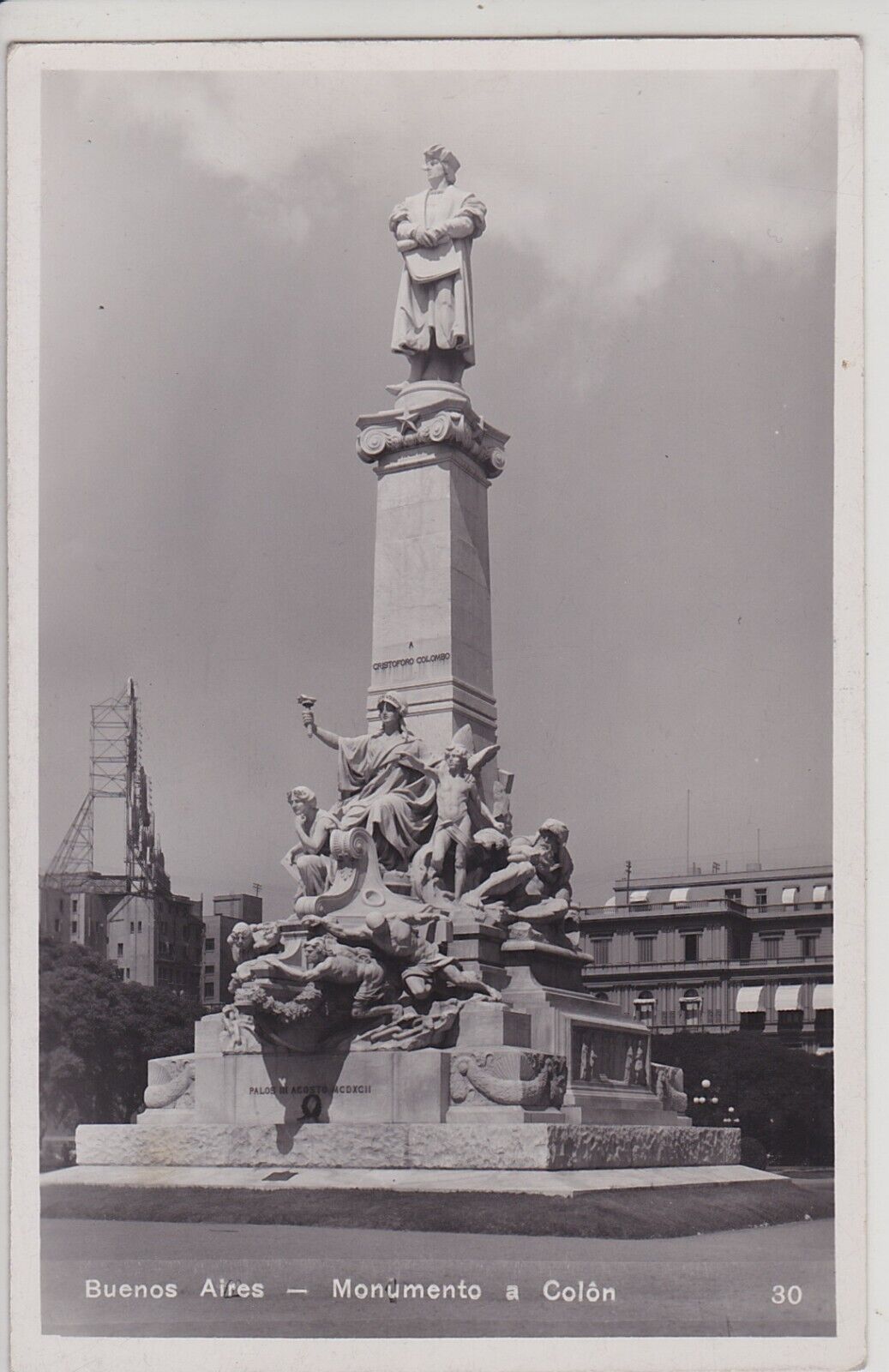 Buenos Aires, Argentina. Monumento a Colon Vintage Real Photo Postcard