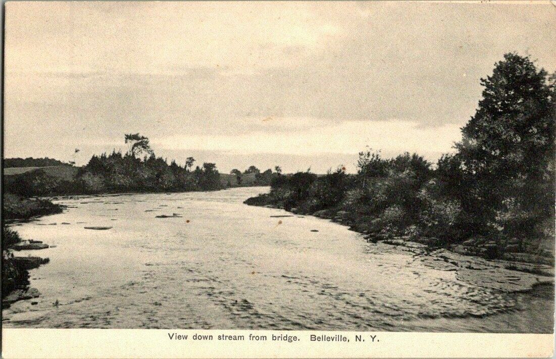 EARLY 1900\'S. VIEW DOWN STREAM FROM BRIDGE. BELLEVILLE, NY POSTCARD r4