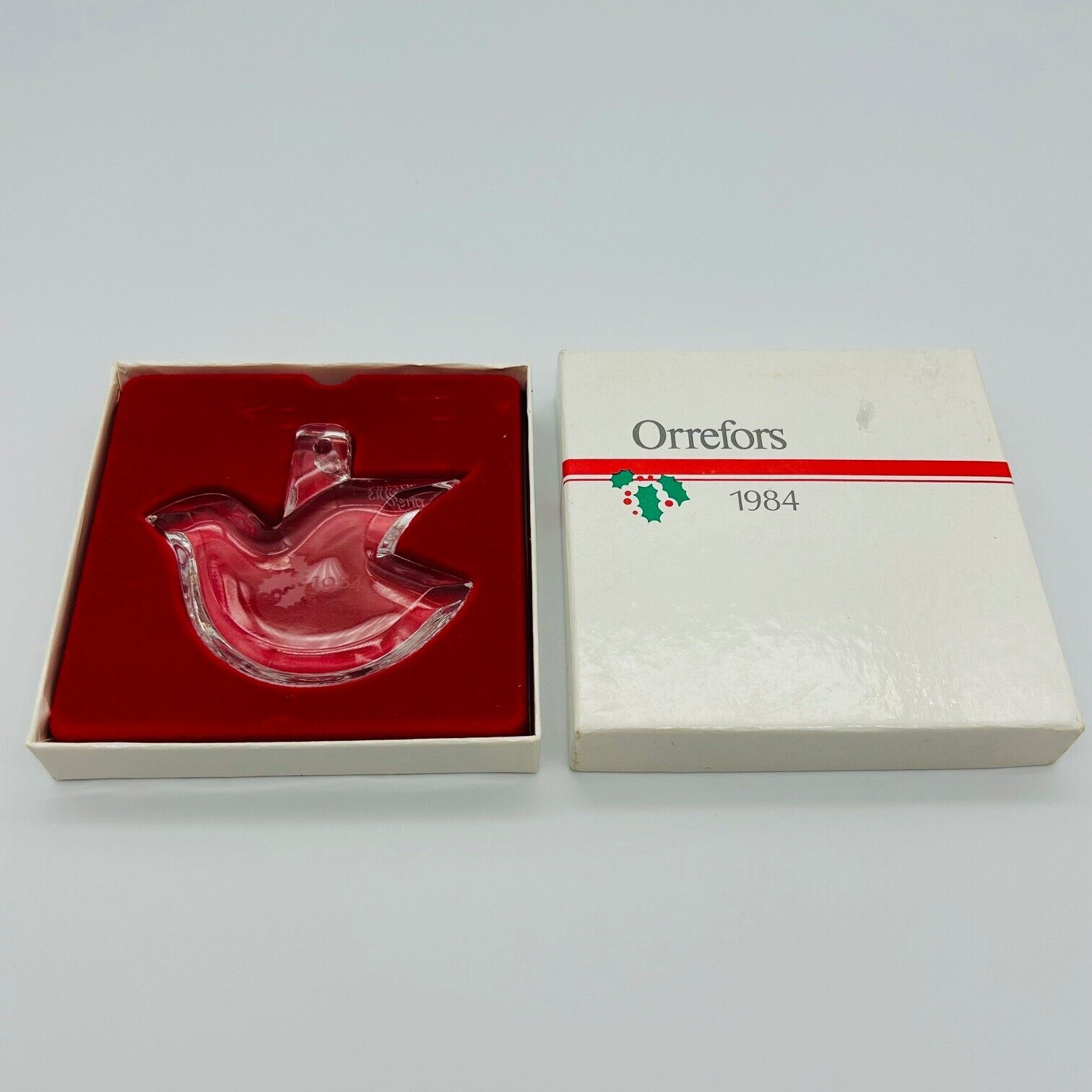 Vtg Orrefors Crystal 1984 Christmas Ornament Dove Original Box No Ribbon