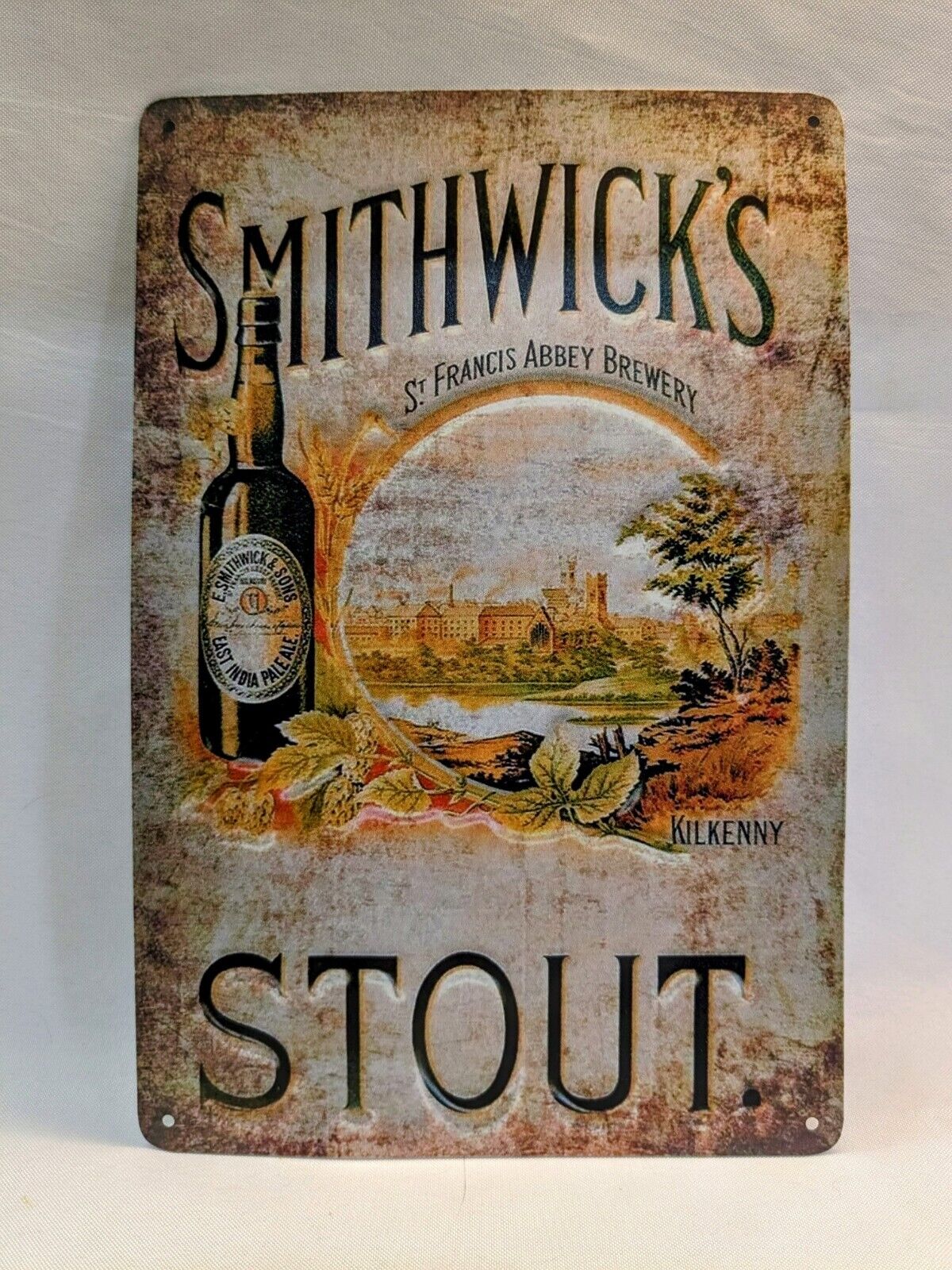 SMITHWICK'S IRISH BEER TIN SIGN RED ALE GUINNESS ST FRANCIS ABBEY IRELAND PUB 