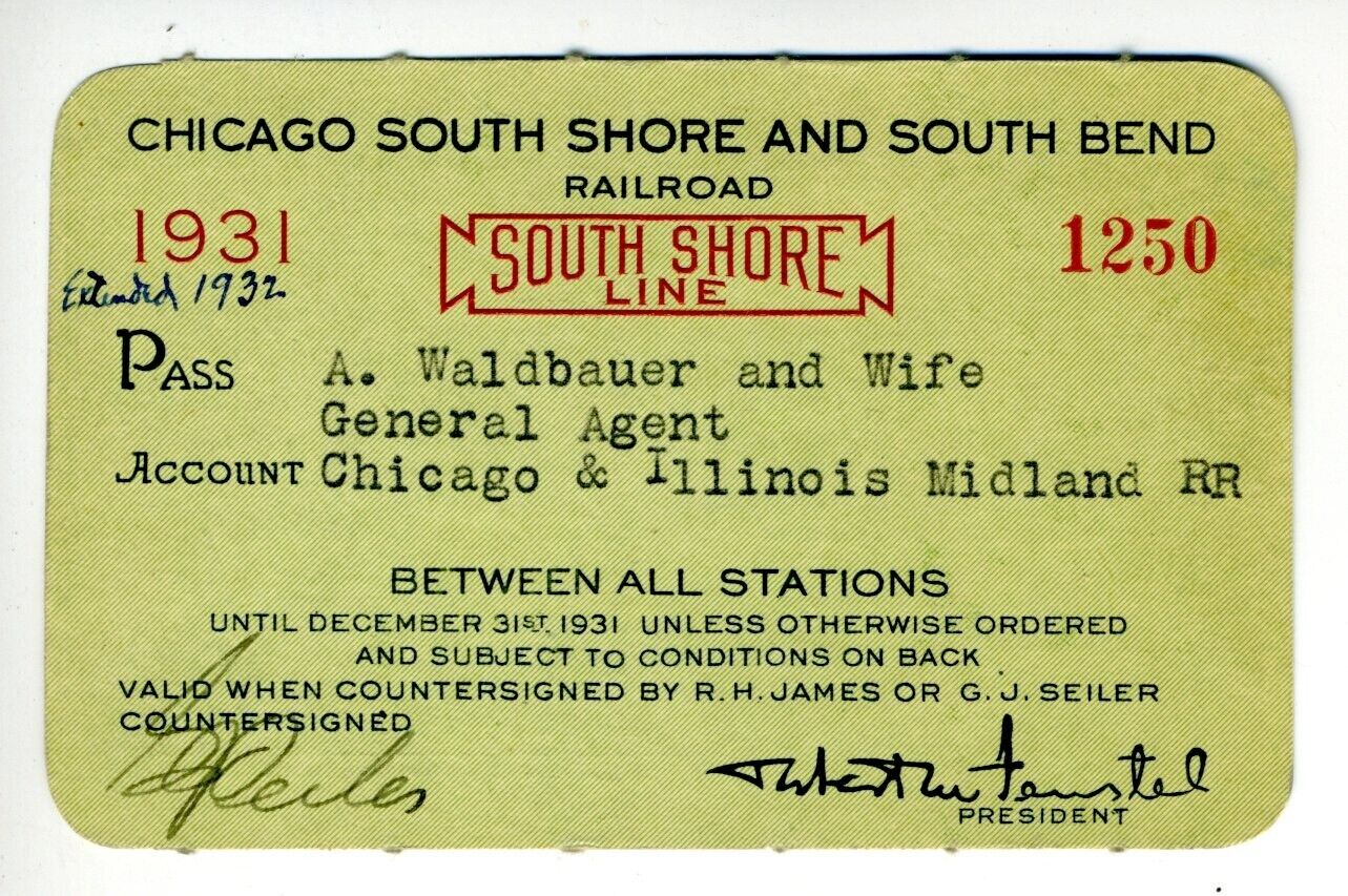 CHICAGO SOUTH SHORE AND SOUTH BEND Railroad Pass - 1931 - Interurban