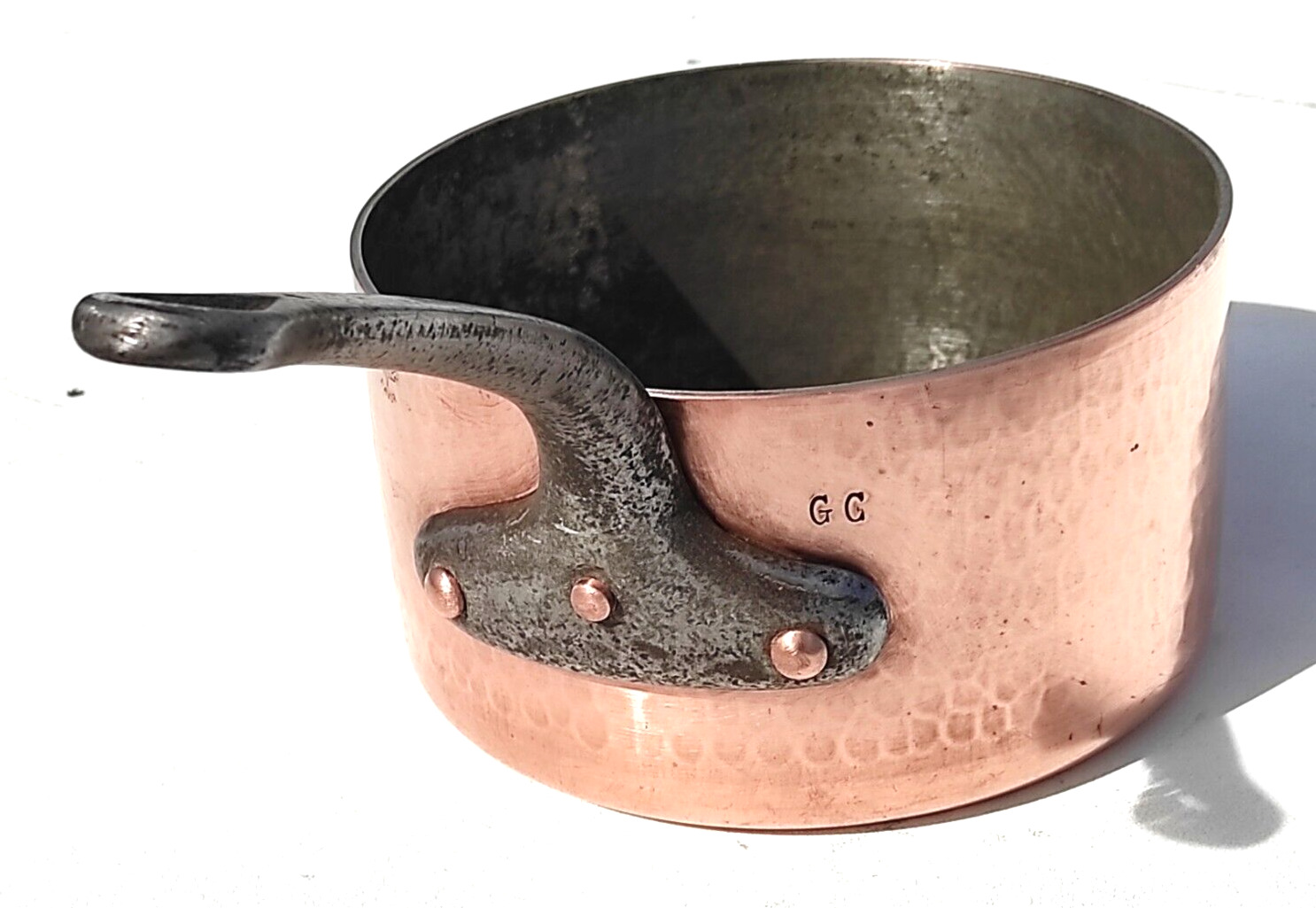 Vintage French 8.1inch Copper Saucepan Chomette Favor Hammered Finish 2.5mm 6lbs