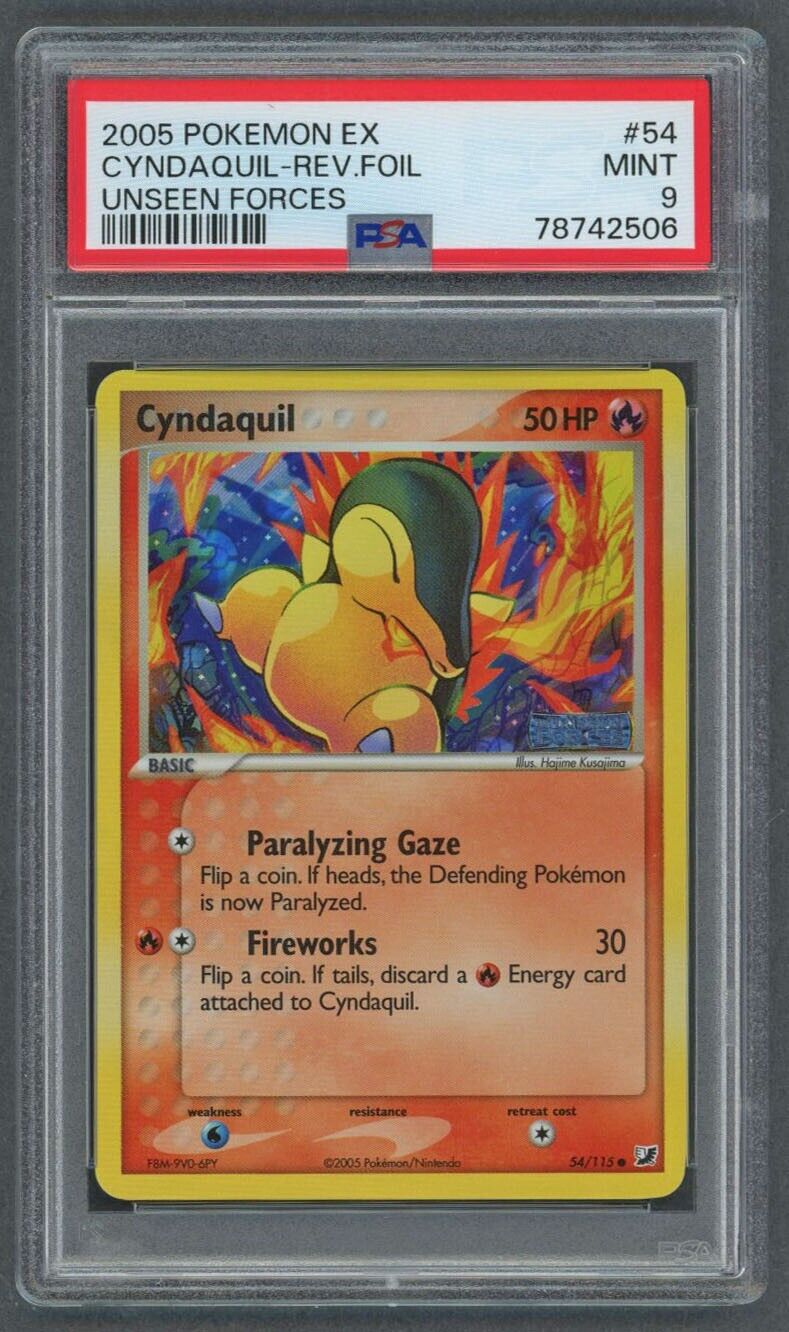 Pokemon Card - PSA 9 Cyndaquil 54/115 - Ex Unseen Forces Reverse Holo MINT PSA9