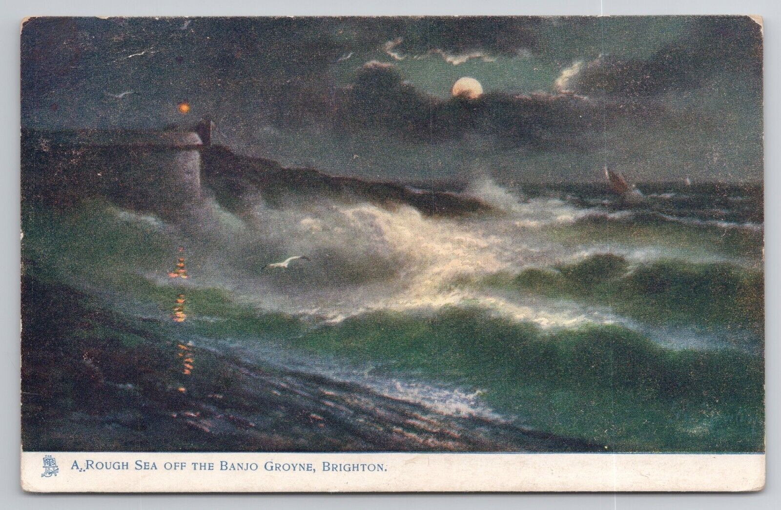 1907-15 Postcard  A Rough Sea Off The Banjo Groyne Brighton UK Raphael Tuck