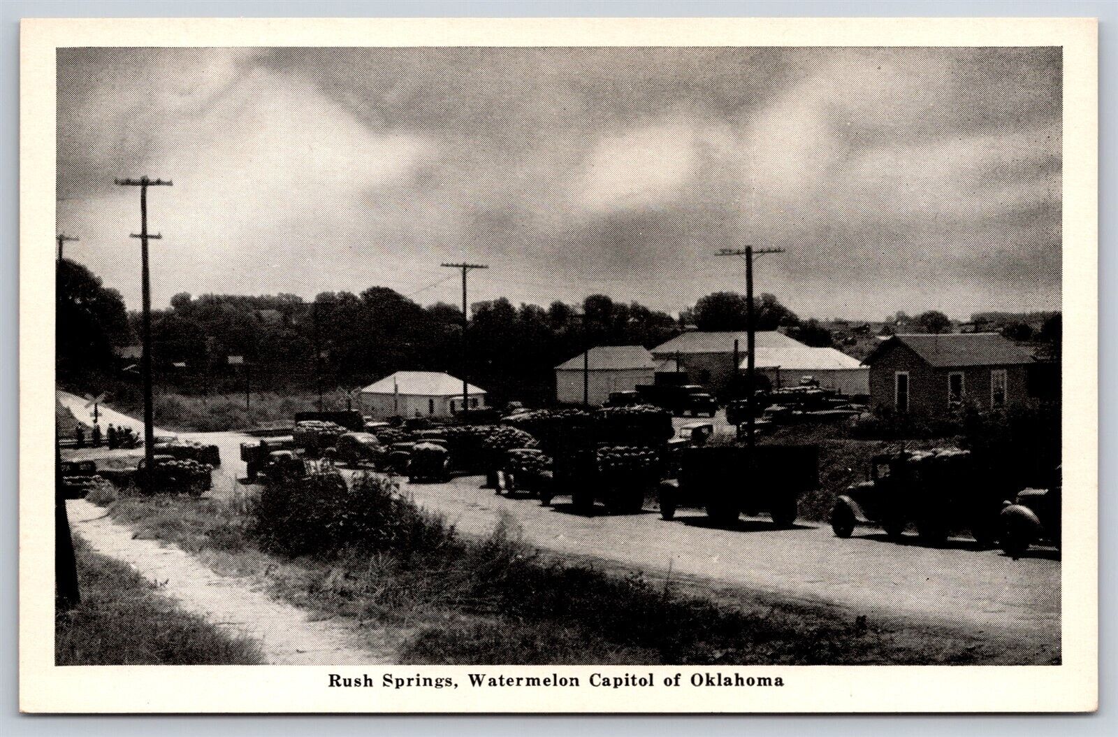 Postcard Rush Springs OK Oklahoma Watermelon Capitol Trucks Full c1940s AT1