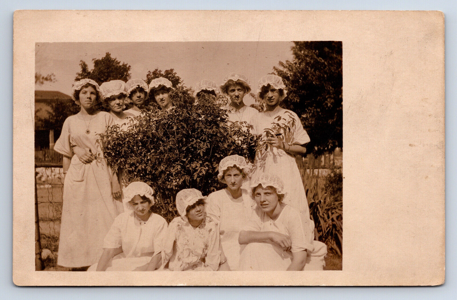 Vintage RPPC Group of Women Posed in White Gowns Sleeping Bonnets Hats R5