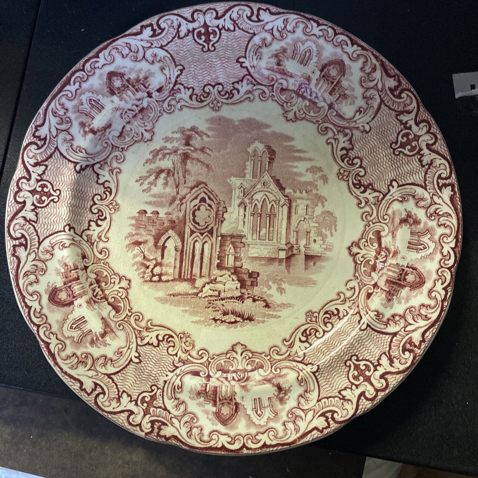 Antique George Jones Mid Victorian Abbey Red Transferware Staffordshire Plate