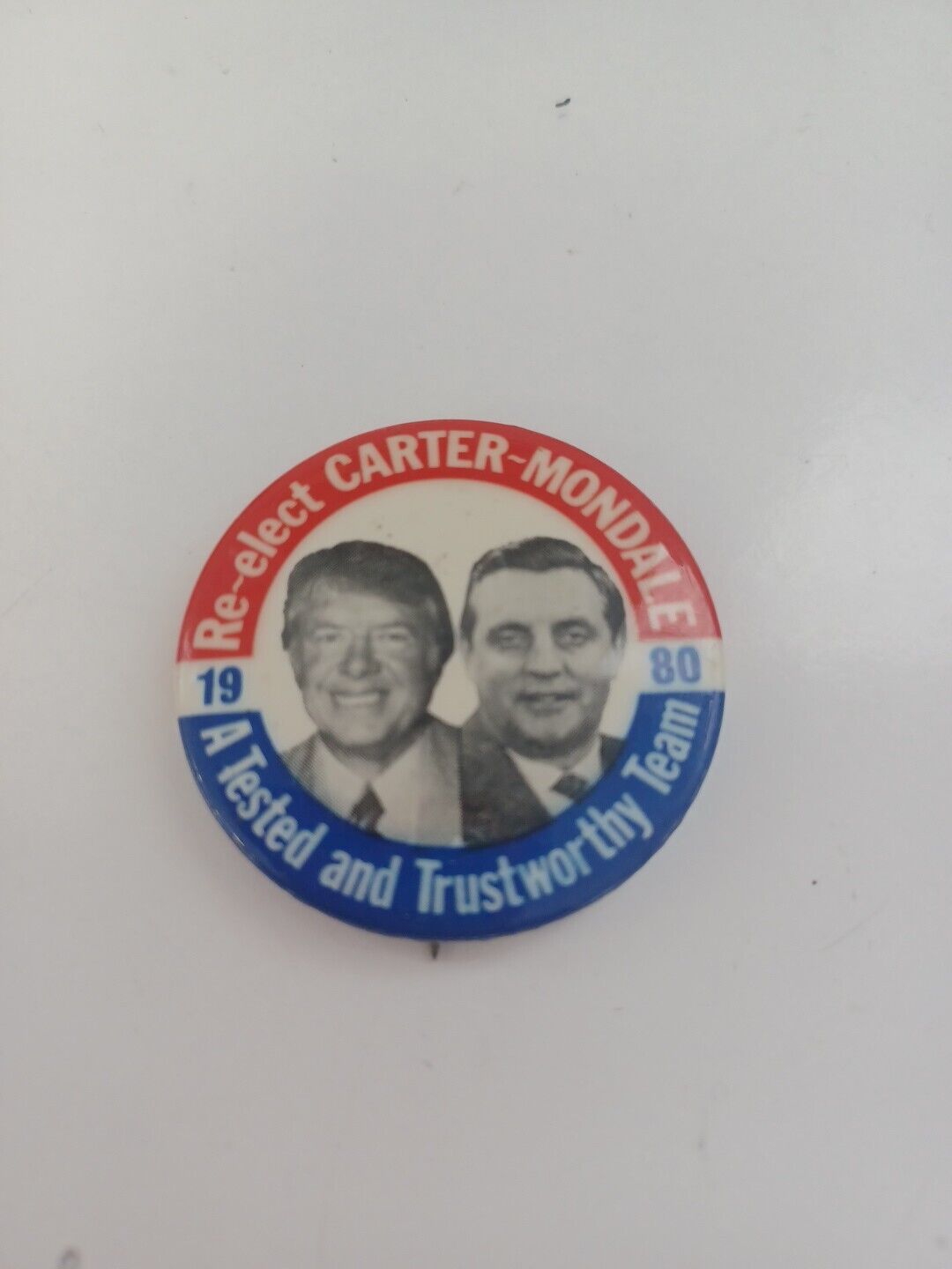 Vintage 1980 “Re-Elect Carter-Mondale” Jimmy Carter Re-Election Campaign Button