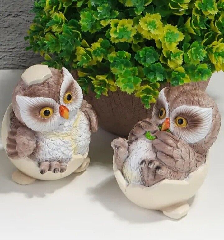 2 Piece Resin Baby Owl Figurines