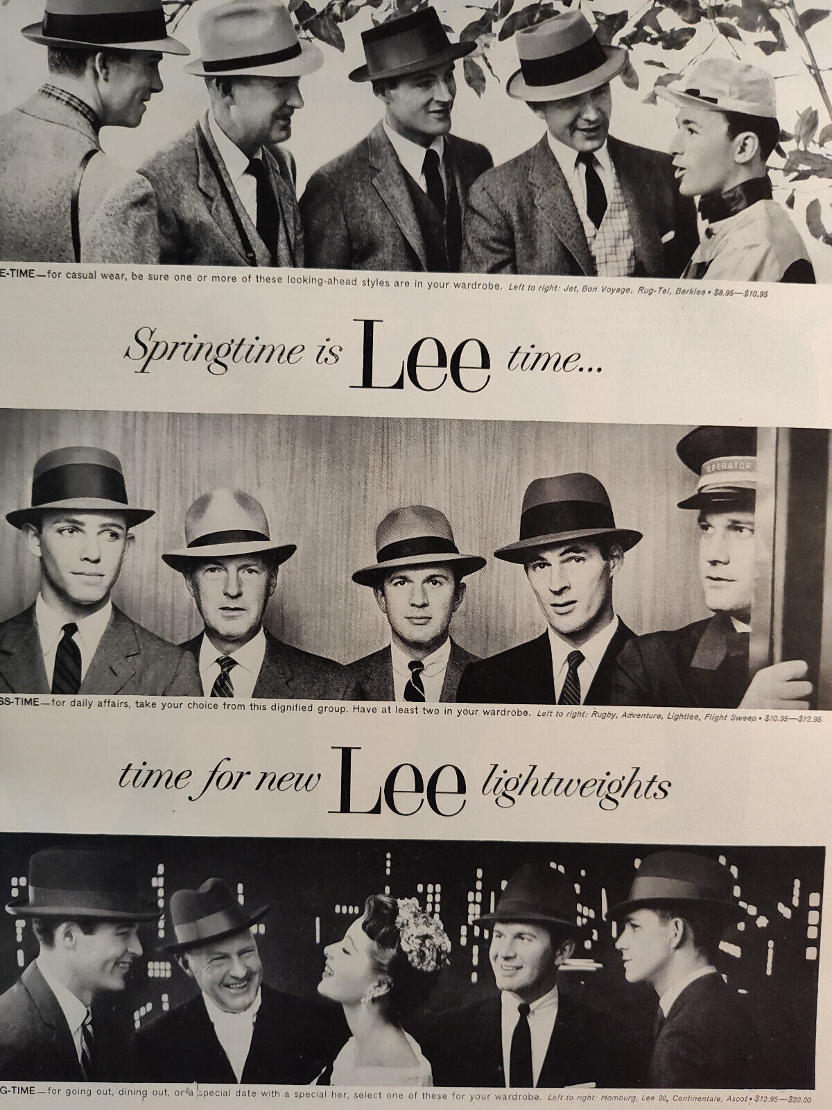 1957 Esquire Original Art Ad Advertisement LEE Lightweight Spring HATS