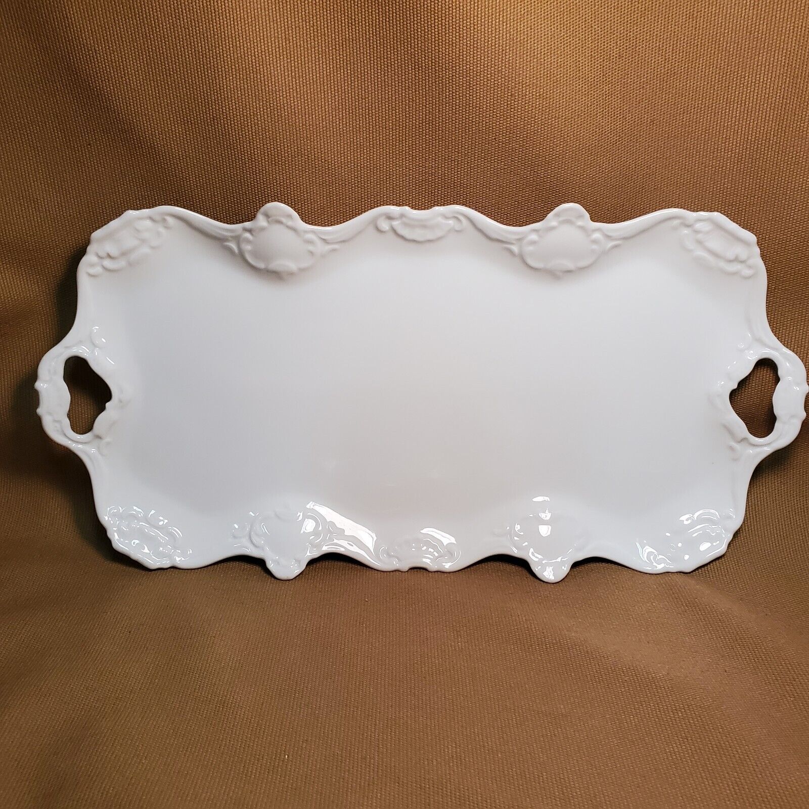 Kaiser White Porcelain -Serving Tray Platter Embossed 15.75” Excellent Used Cond