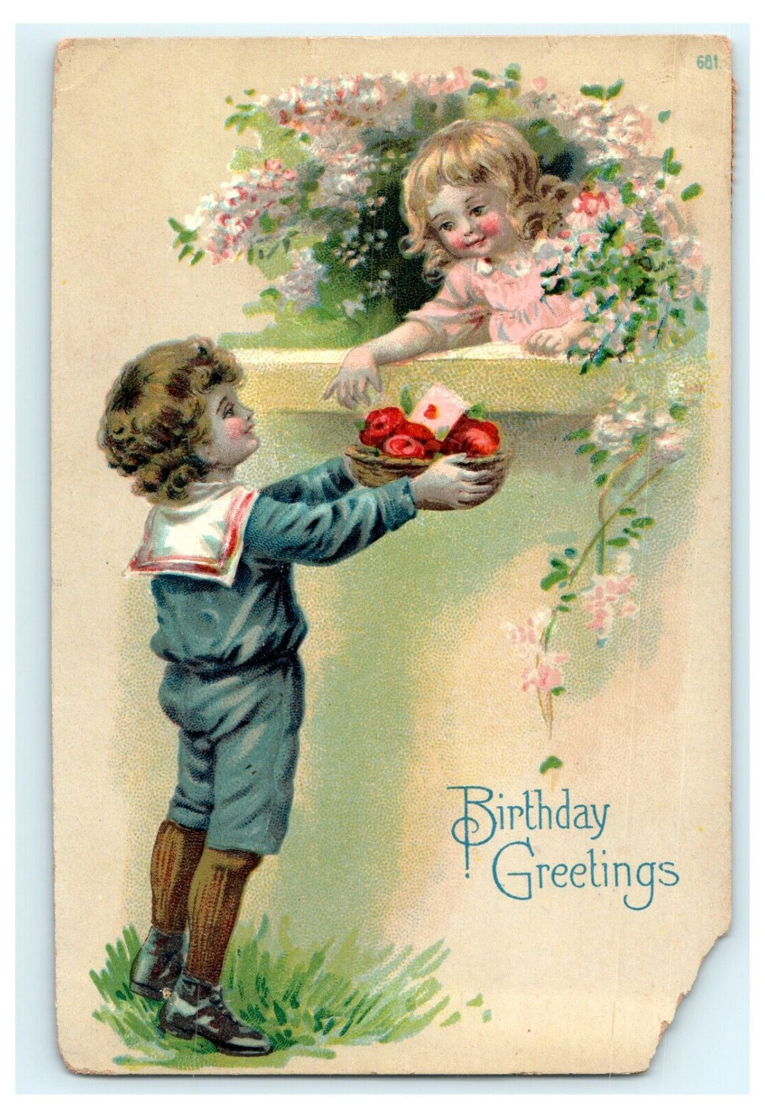 1908 Adorable Children\'s Birthday Greetings Embossed - To NY - Torn / Damaged