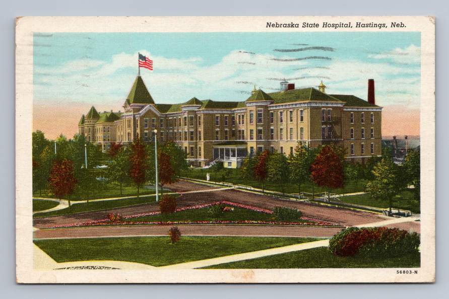 Nebraska State Mental Hospital HASTINGS NE Vintage Asylum Postcard 1941