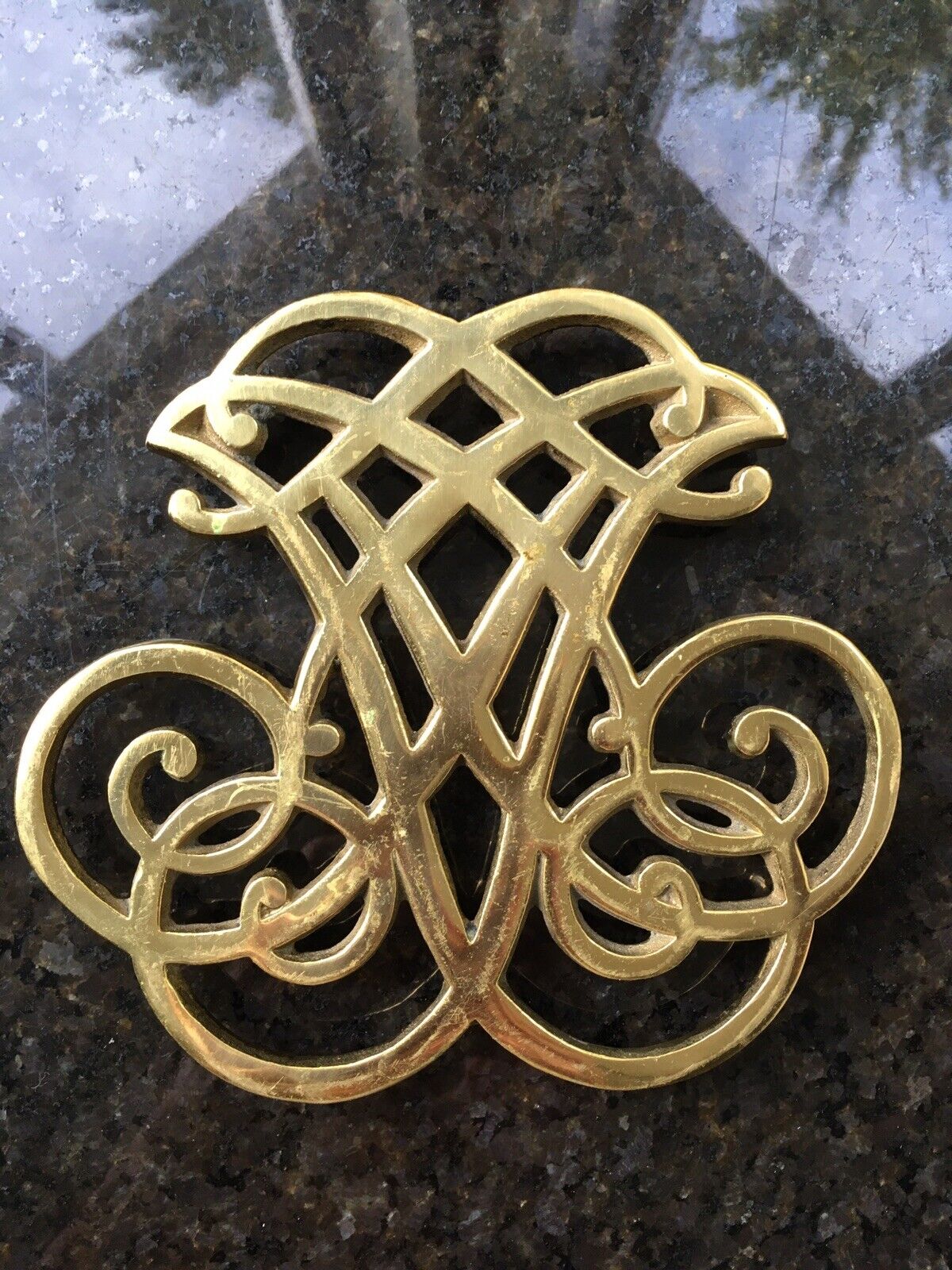 Vintage Brass Trivet Beautiful Brass Footed Hot Plate 1951 Excellent 