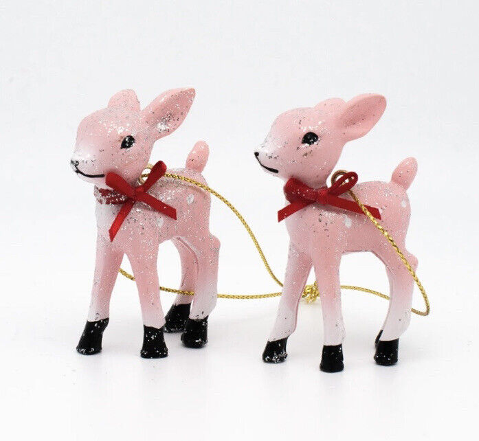 Target Retro Small Pink deer Fawn Christmas Ornament 1 Box of Two Wondershop