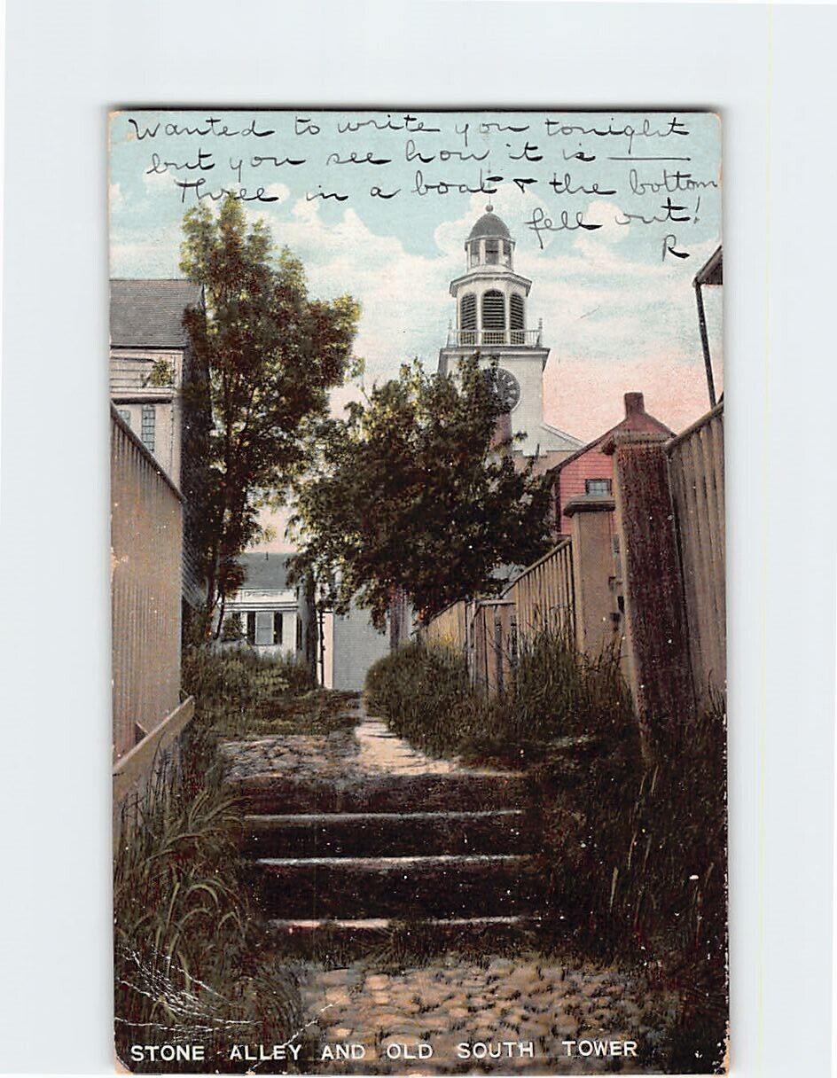 Postcard Stone Alley & Old South Tower Massachusetts USA