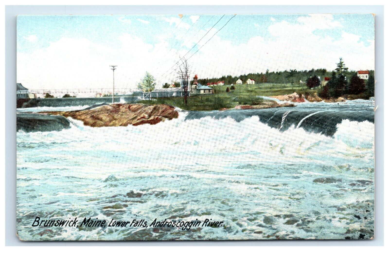 Postcard Lower Falls Androscoggin River, Brunswick, Maine H1
