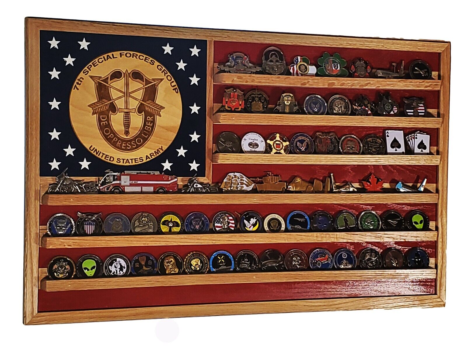 US Army 7th Special Forces Group Challenge Coin Display Flag 70-100 Coins Trad