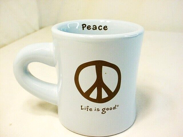 Life Is Good Mug Peace Sign Light Blue Do What You Like Good Home EUC 