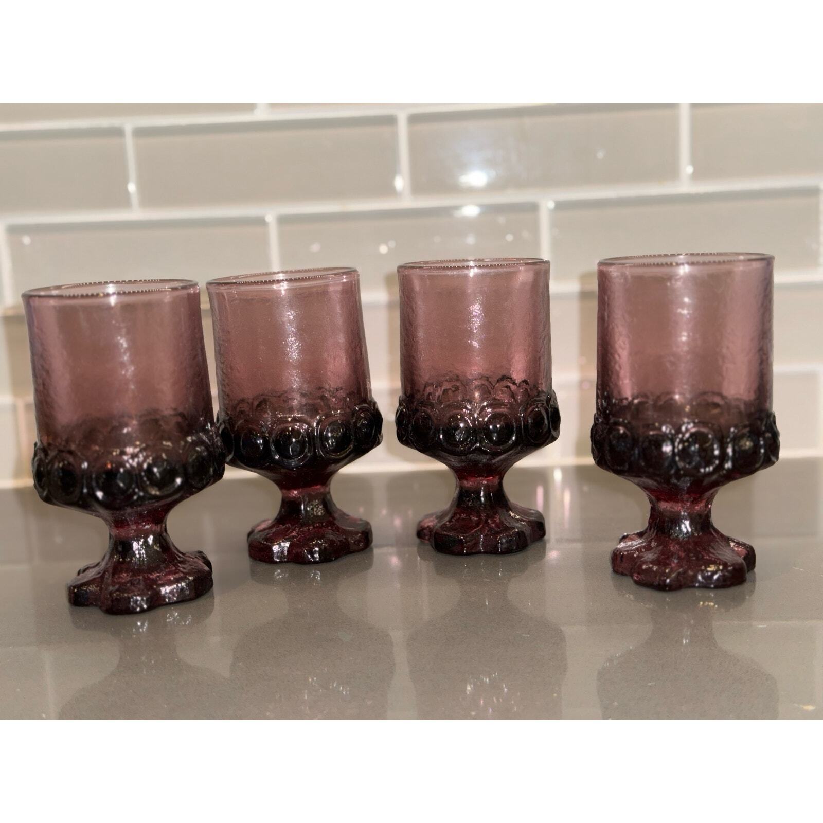 Vintage 4 Set Tiffin Franciscan Madeira Plum Amethyst Purple Footed Wine Glasses