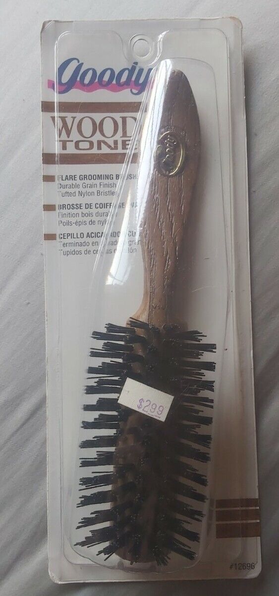 Vintage Goody 1993 Woodtone Hair Brush. Made In USA. NEW in PACKAGE.