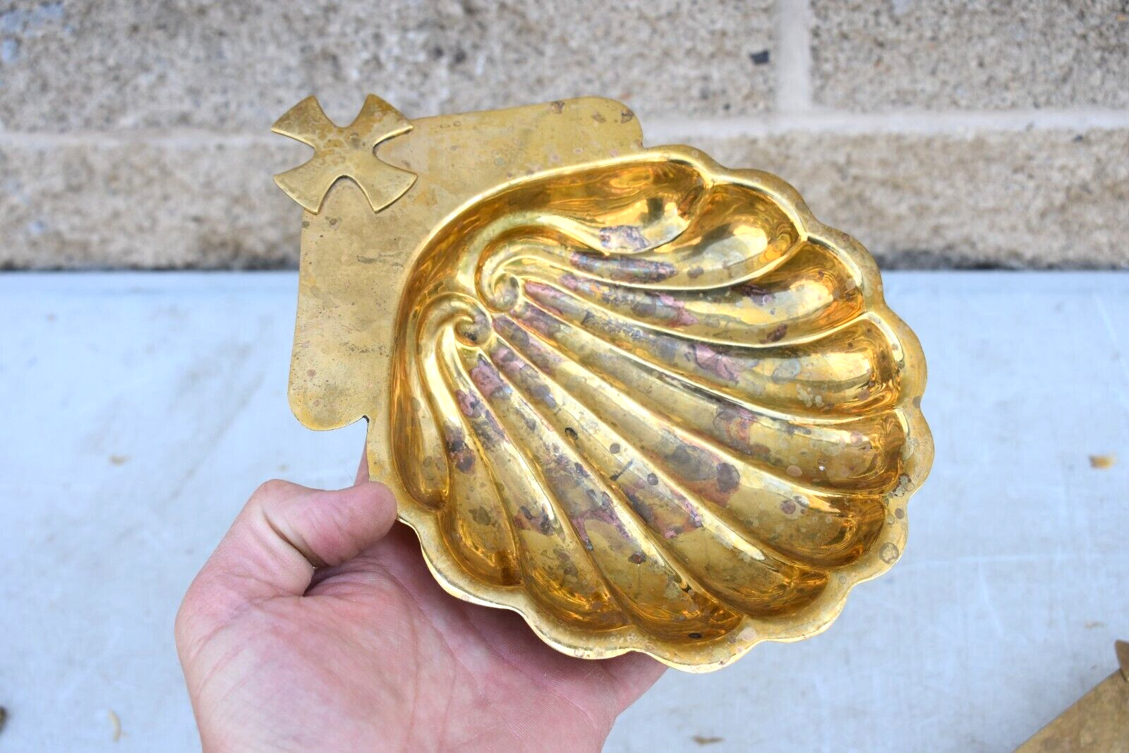 Older Large Used Brass Baptismal Shell, * 2 Available* (CU583) chalice co.