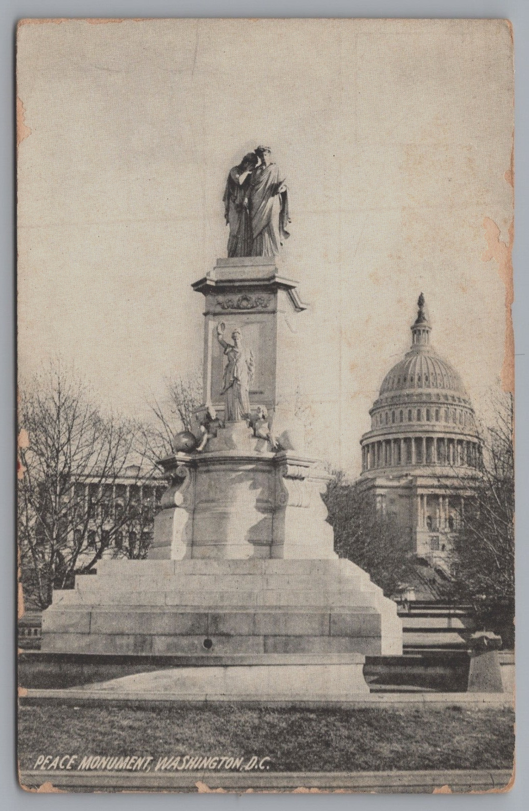 Peace Monument Statue, Union Soldiers Washington DC Vintage Postcard